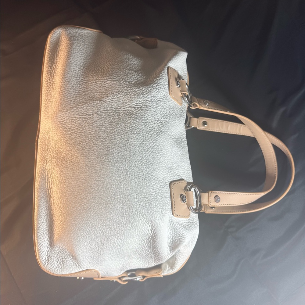 Prix de Dressage White Pebbled Leather Satchel Bag Tan Trim Red Lining - Picture 3 of 8